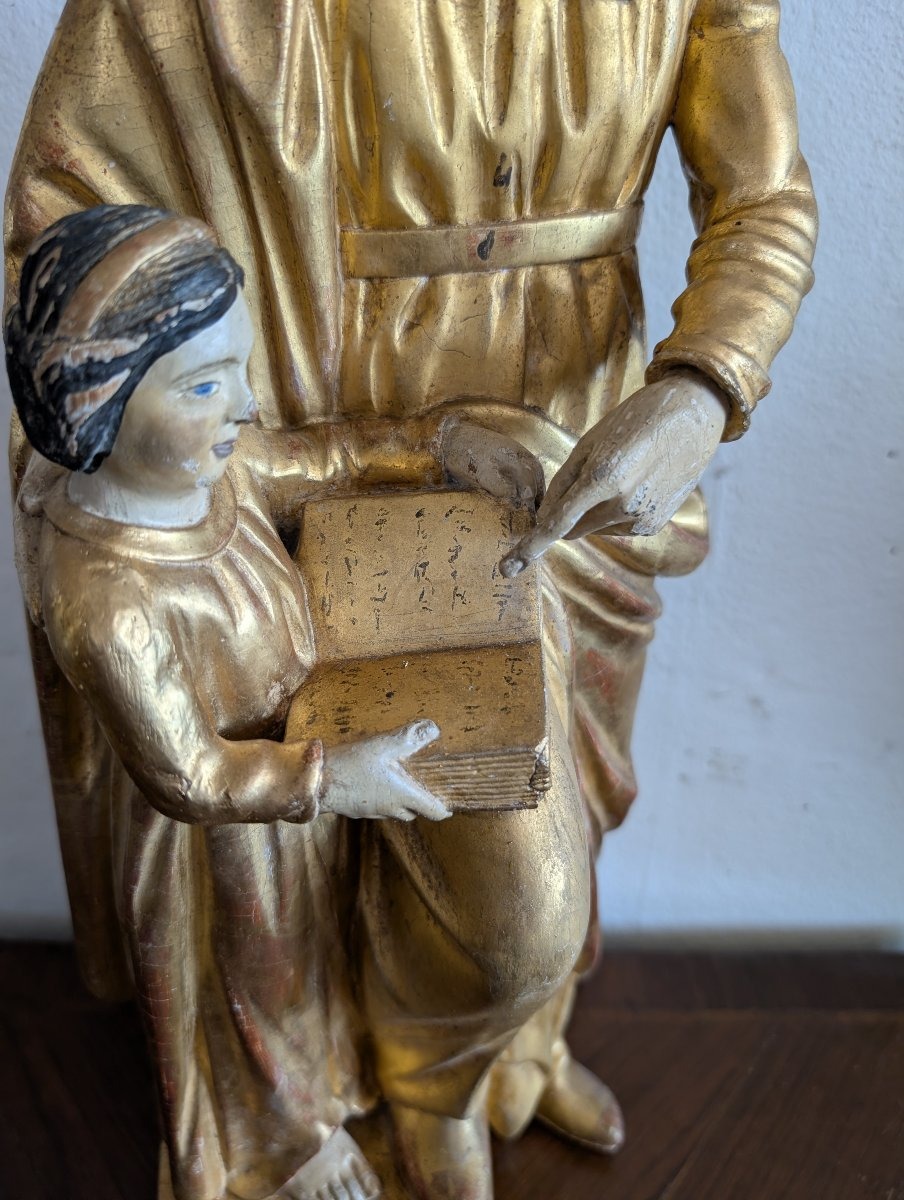 Éducation de la Vierge – Sculpture en bois doré Italie, début du XIXe siècle-photo-2