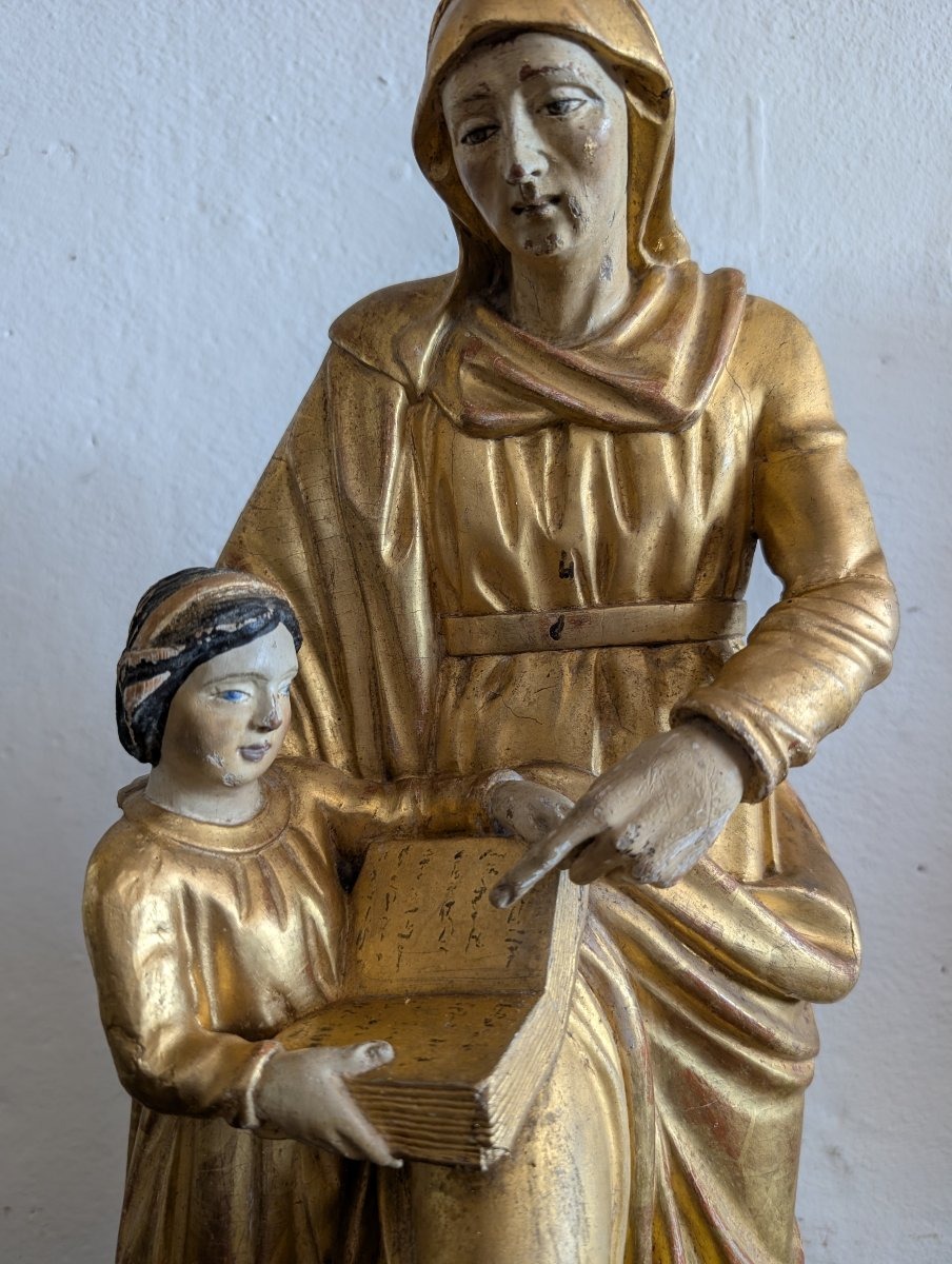 Éducation de la Vierge – Sculpture en bois doré Italie, début du XIXe siècle-photo-3