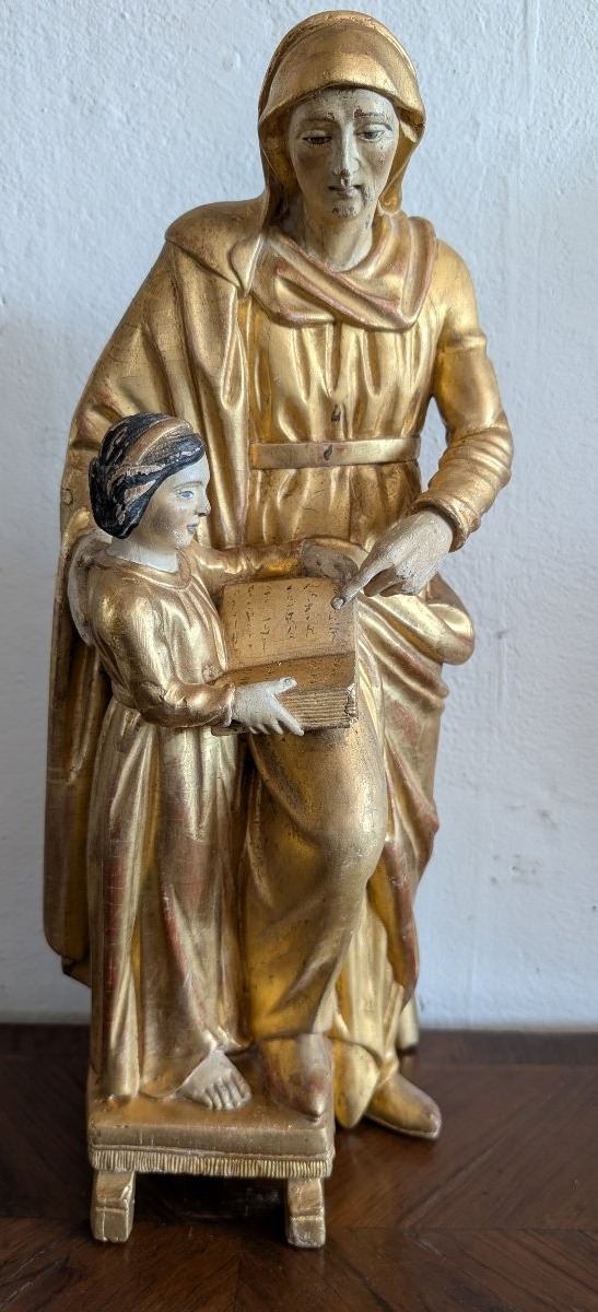 Éducation de la Vierge – Sculpture en bois doré Italie, début du XIXe siècle-photo-4