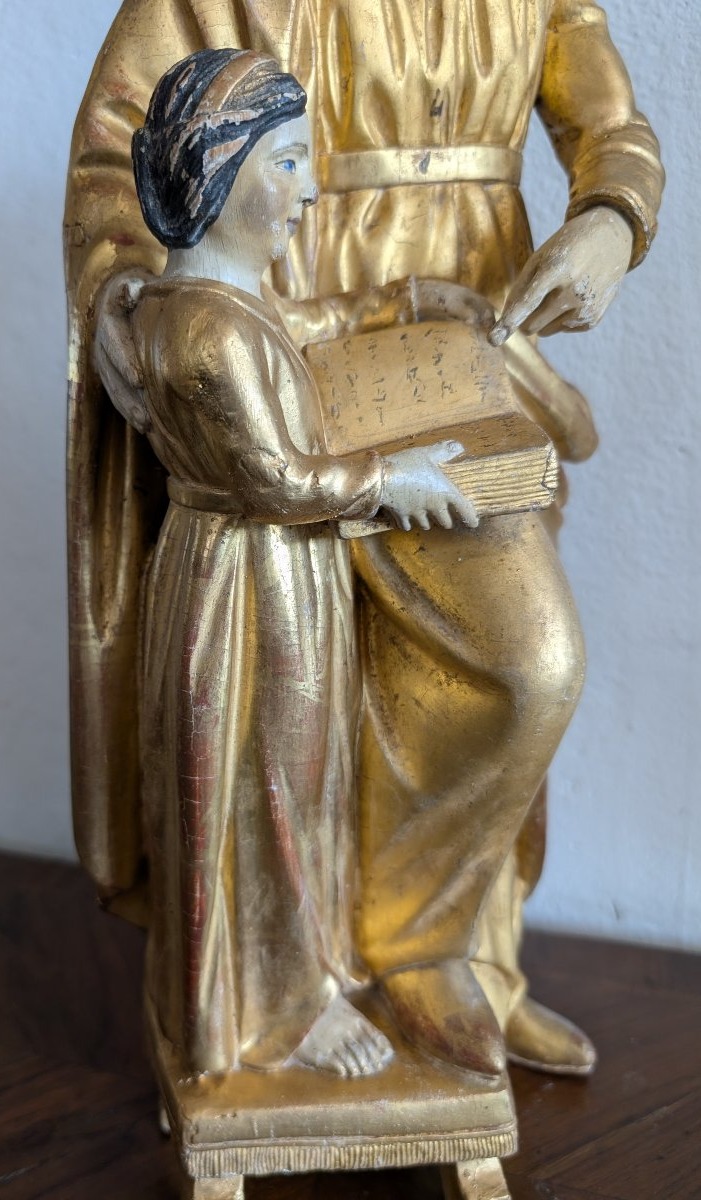 Éducation de la Vierge – Sculpture en bois doré Italie, début du XIXe siècle-photo-1