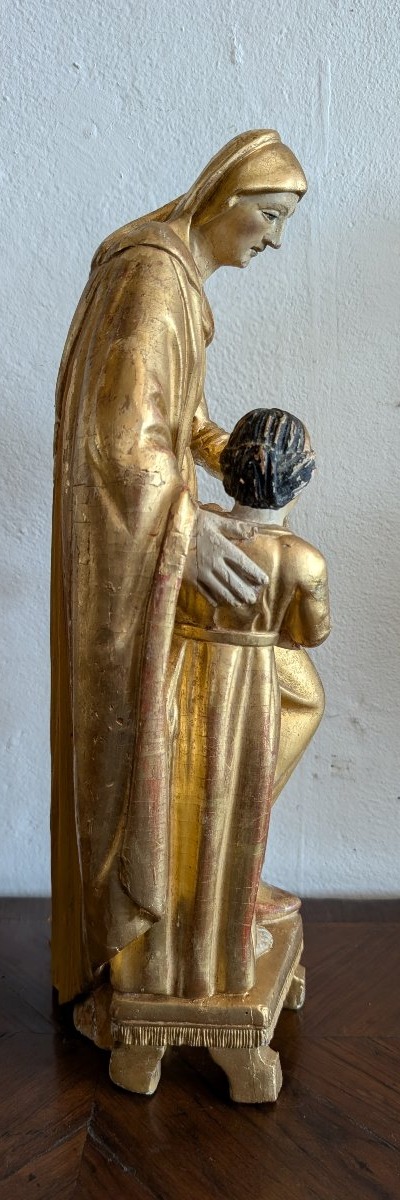 Éducation de la Vierge – Sculpture en bois doré Italie, début du XIXe siècle-photo-6