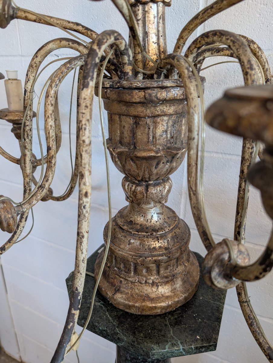 Antique Fifteen-light Church Candelabrum Made Of Gilded Wood – Tuscany, Late 18th Century.-photo-4
