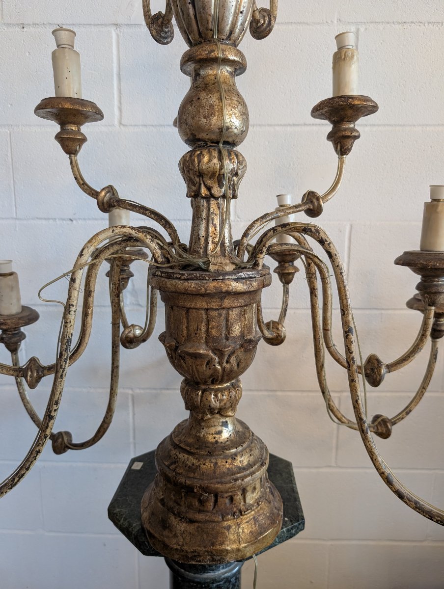 Antique Fifteen-light Church Candelabrum Made Of Gilded Wood – Tuscany, Late 18th Century.-photo-2