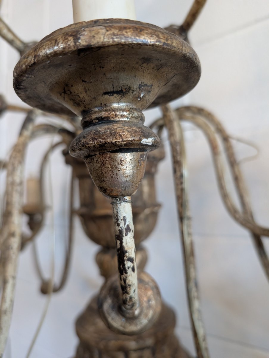 Antique Fifteen-light Church Candelabrum Made Of Gilded Wood – Tuscany, Late 18th Century.-photo-2