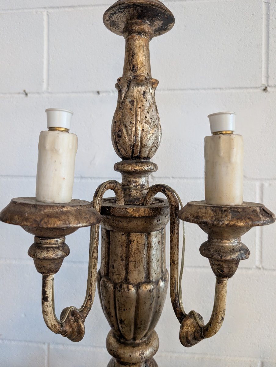 Antique Fifteen-light Church Candelabrum Made Of Gilded Wood – Tuscany, Late 18th Century.-photo-3