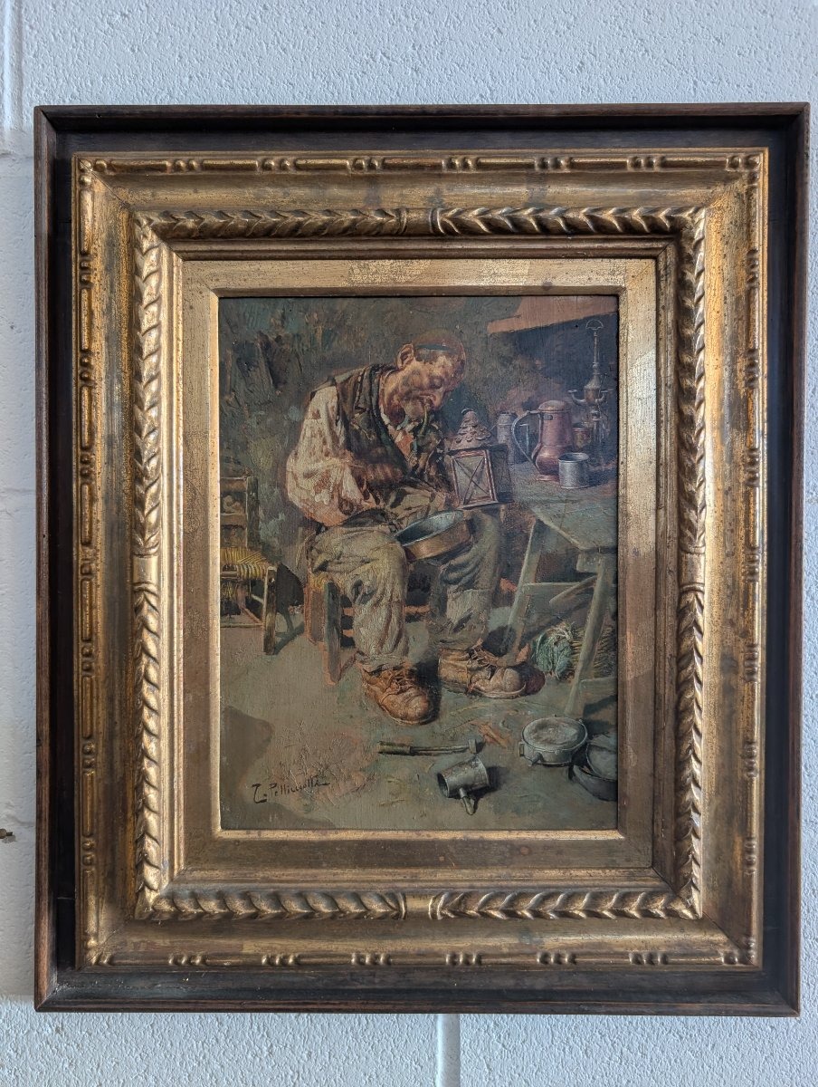 Tito Pellicciotti (1871-1950) – Le Cordonnier – Huile sur panneau-photo-6