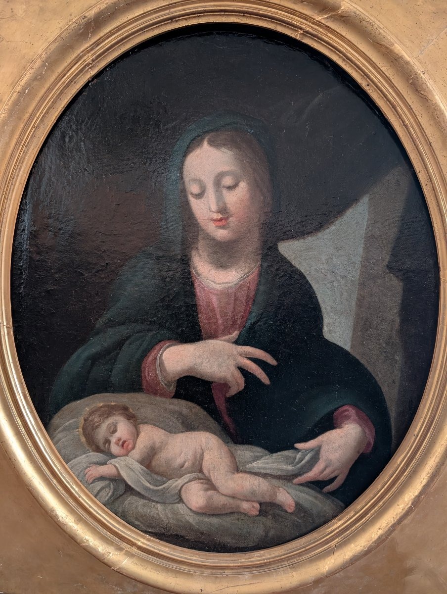 École française, début du XIXe siècle – Vierge à l'Enfant endormi-photo-3