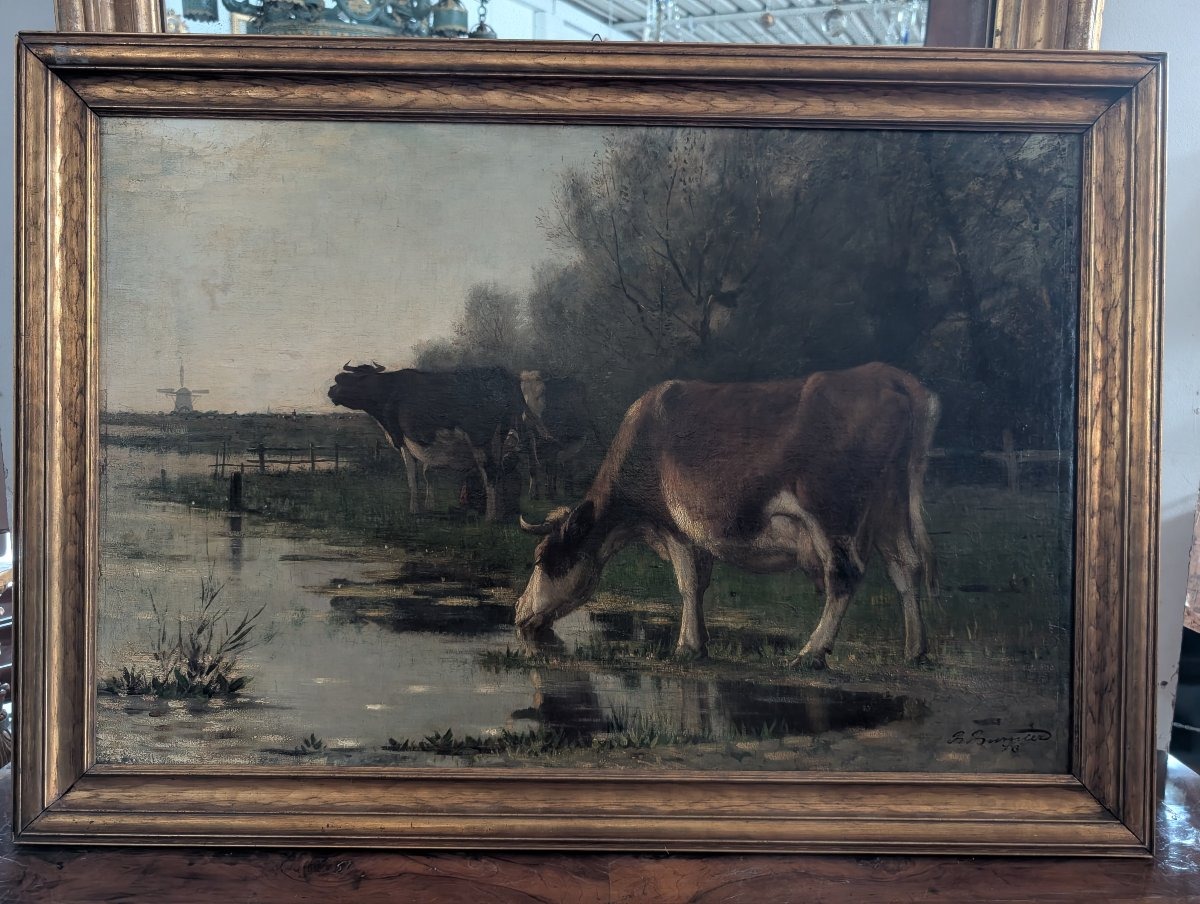 Richard Burnier (1826–1884) Dutch Landscape With Grazing Cattle-photo-2