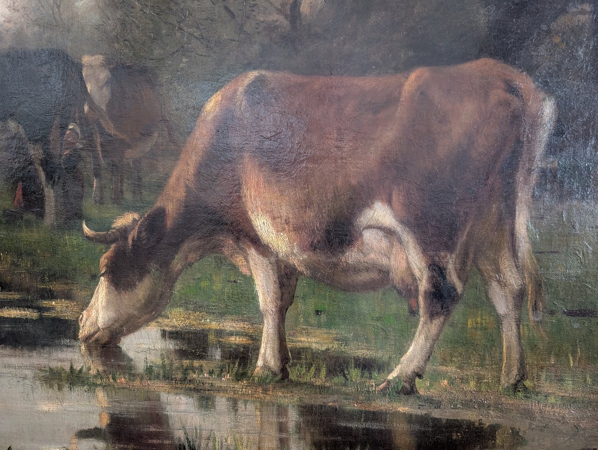 Richard Burnier (1826–1884) Dutch Landscape With Grazing Cattle-photo-1