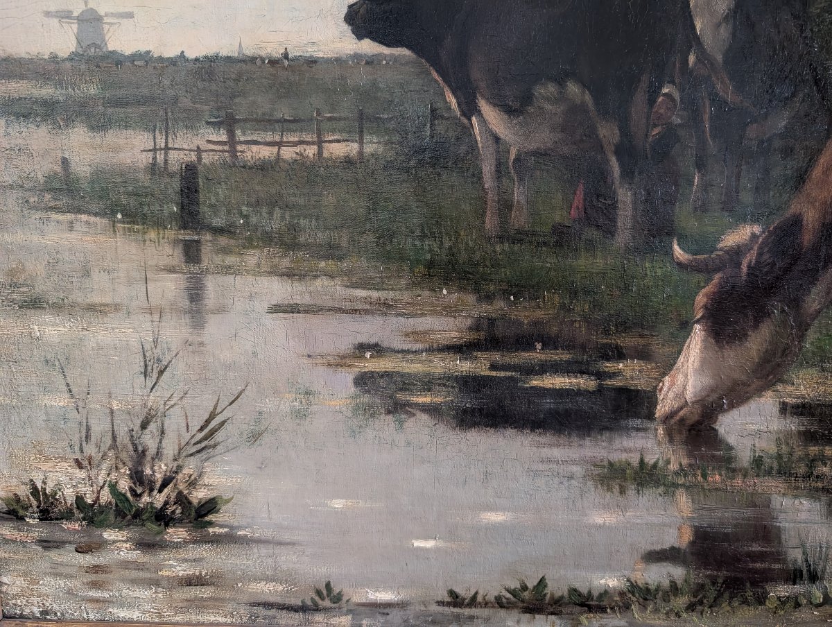 Richard Burnier (1826–1884) Dutch Landscape With Grazing Cattle-photo-2