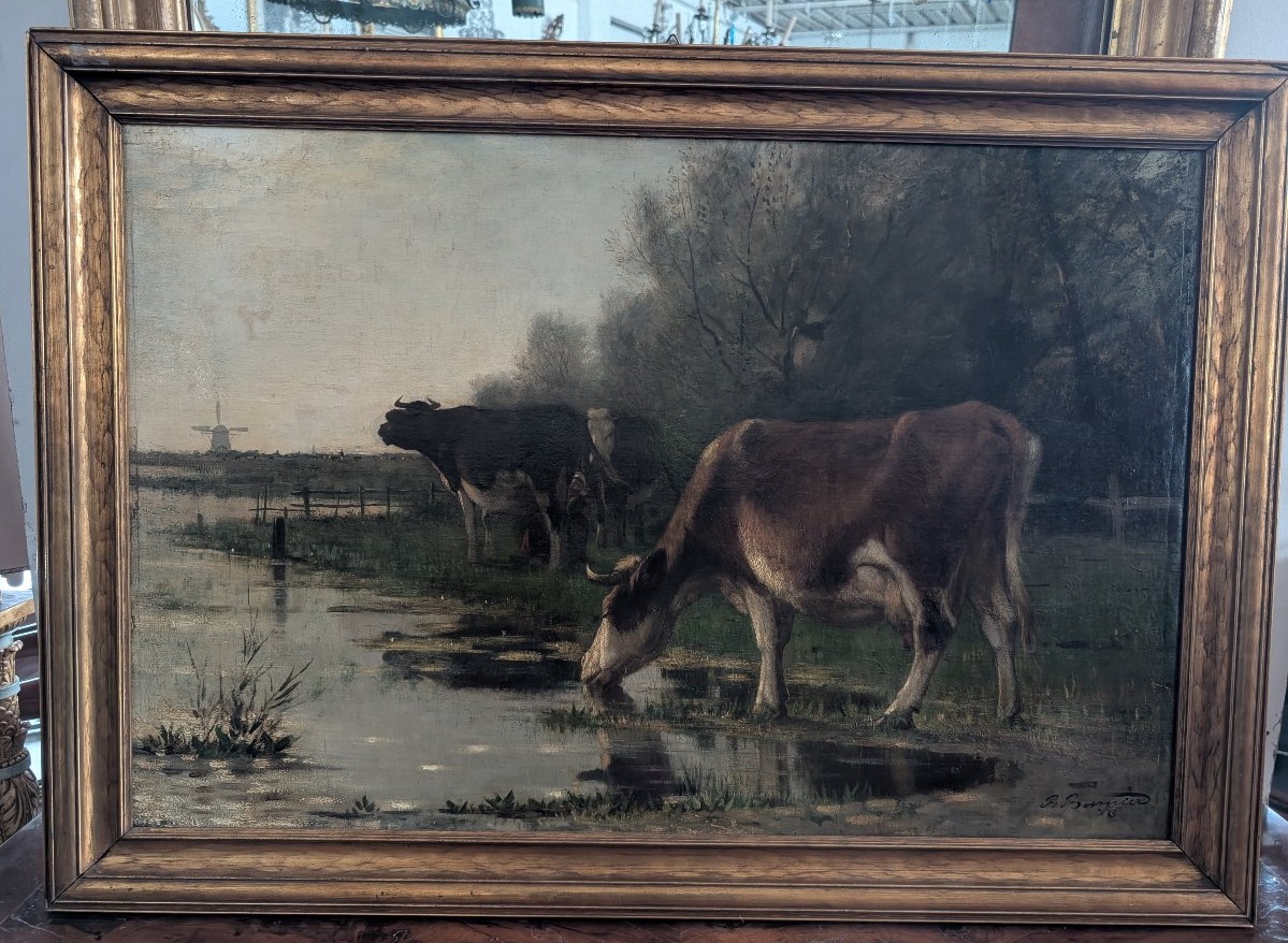 Richard Burnier (1826–1884) Dutch Landscape With Grazing Cattle-photo-3