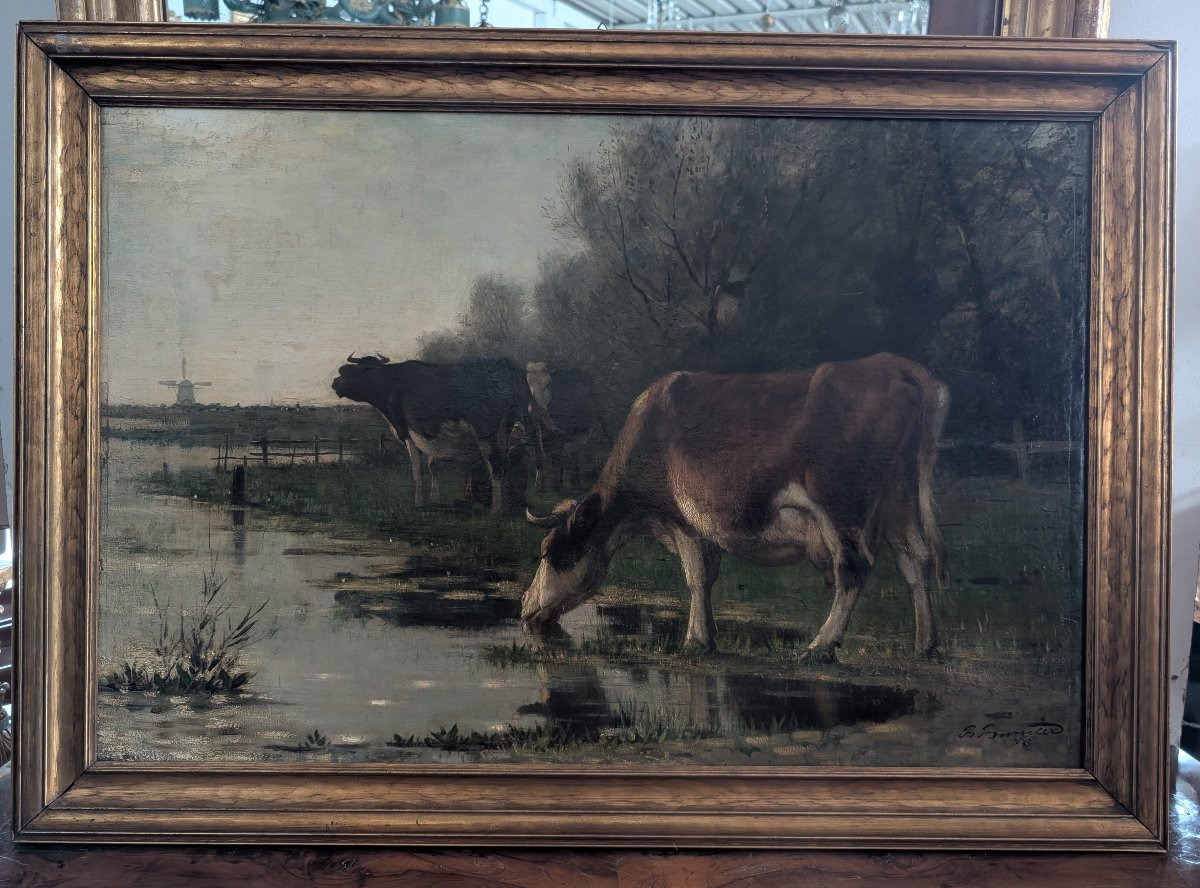 Richard Burnier (1826–1884) Dutch Landscape With Grazing Cattle-photo-4