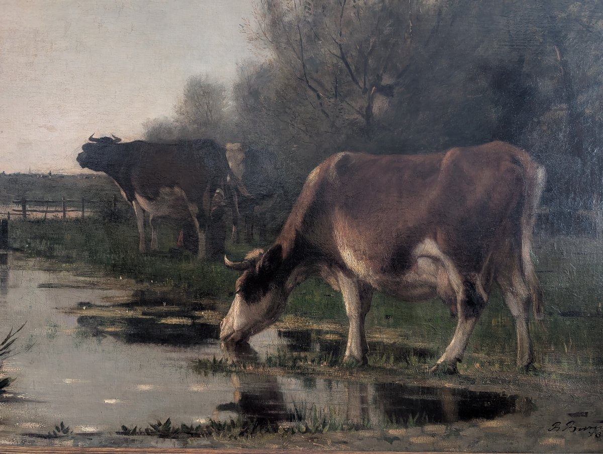 Richard Burnier (1826–1884) Dutch Landscape With Grazing Cattle