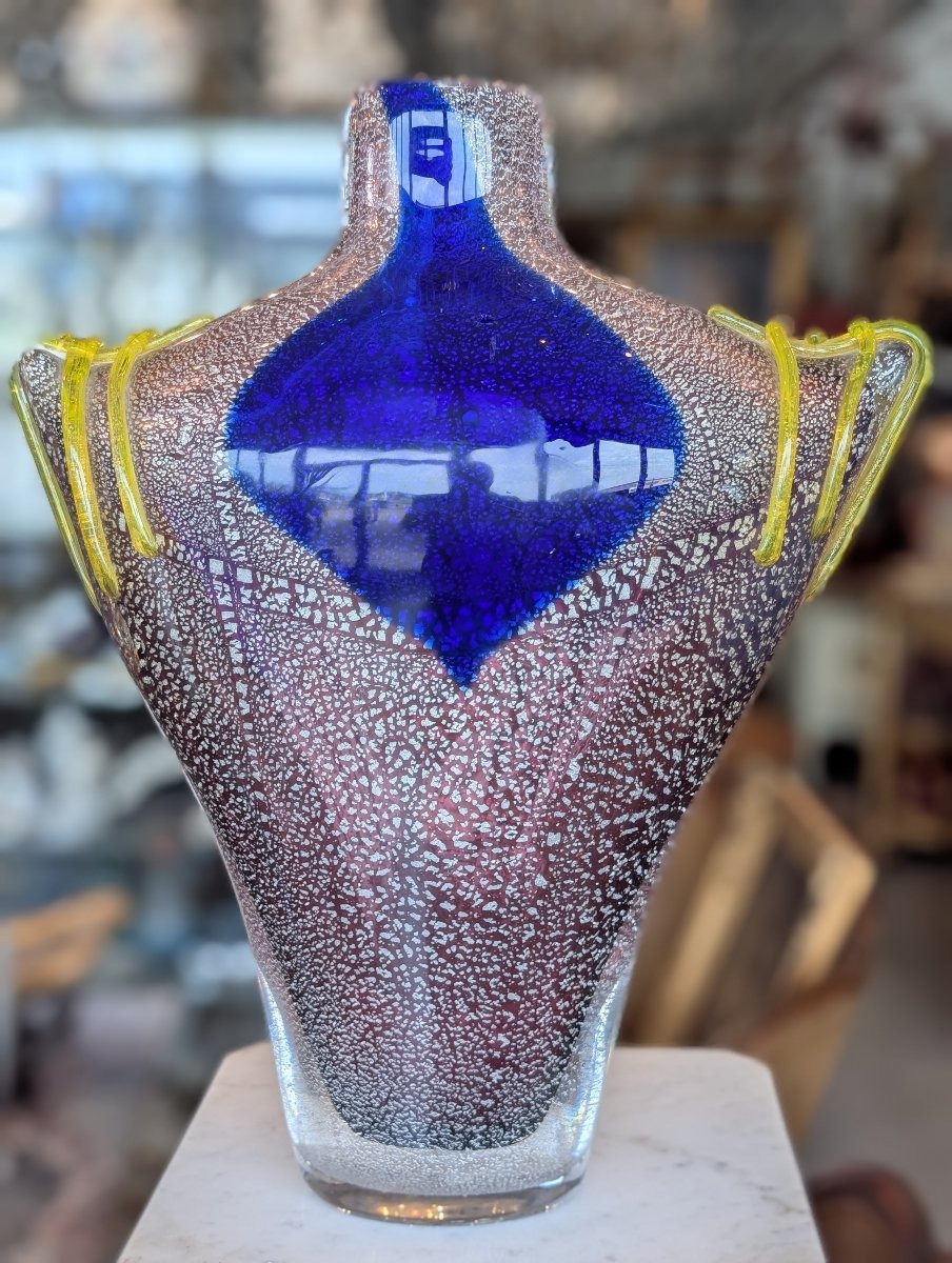 Toso Murano – Grand vase en verre massif avec inclusions de poudre d'or – XXe siècle-photo-2
