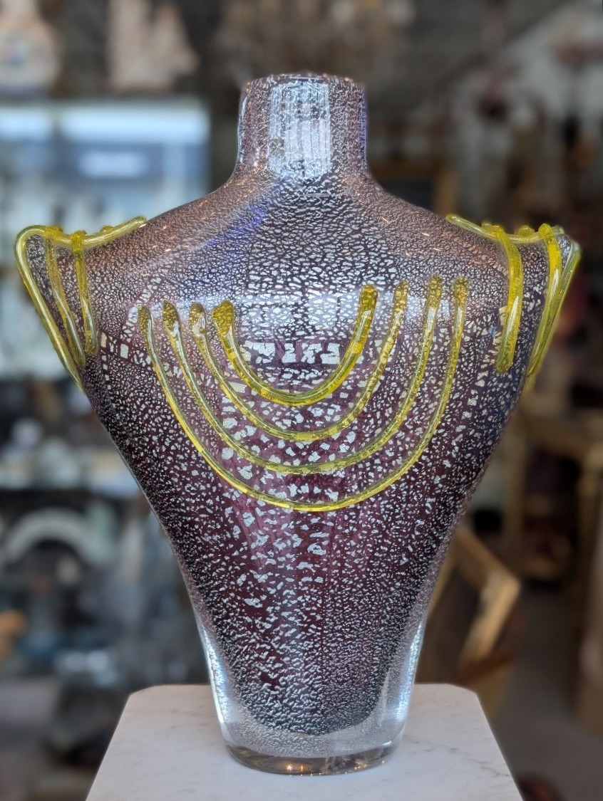Toso Murano – Grand vase en verre massif avec inclusions de poudre d'or – XXe siècle-photo-3