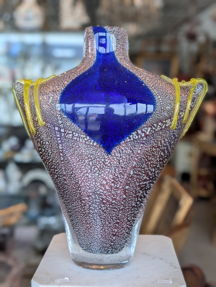 Toso Murano – Grand vase en verre massif avec inclusions de poudre d'or – XXe siècle-photo-4