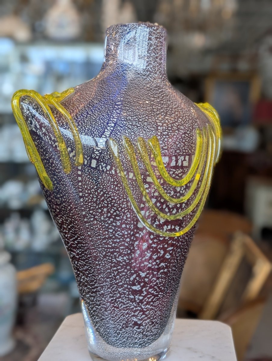 Toso Murano – Grand vase en verre massif avec inclusions de poudre d'or – XXe siècle-photo-1