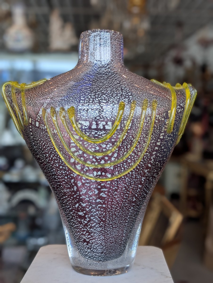 Toso Murano – Grand vase en verre massif avec inclusions de poudre d'or – XXe siècle