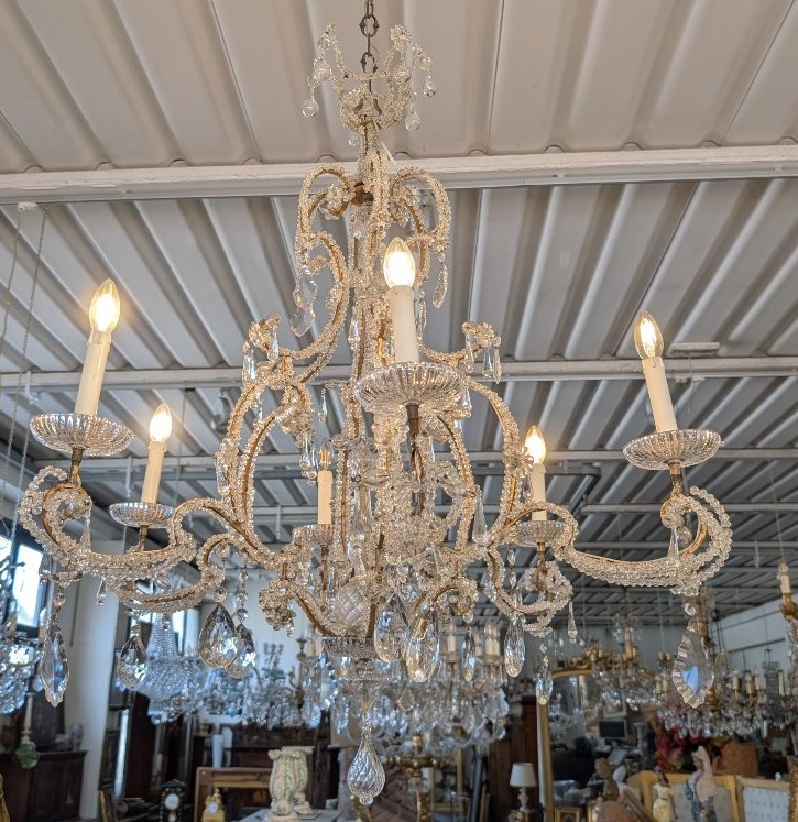 Lustre à six lumières en cristal – fin du XIXe siècle-photo-2