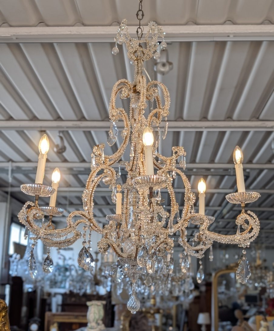 Lustre à six lumières en cristal – fin du XIXe siècle-photo-3