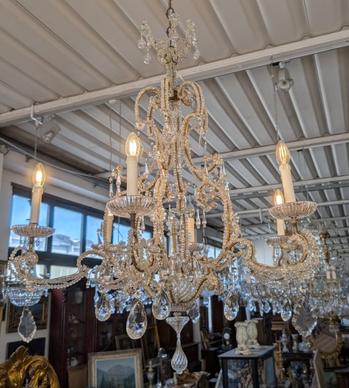 Lustre à six lumières en cristal – fin du XIXe siècle-photo-4
