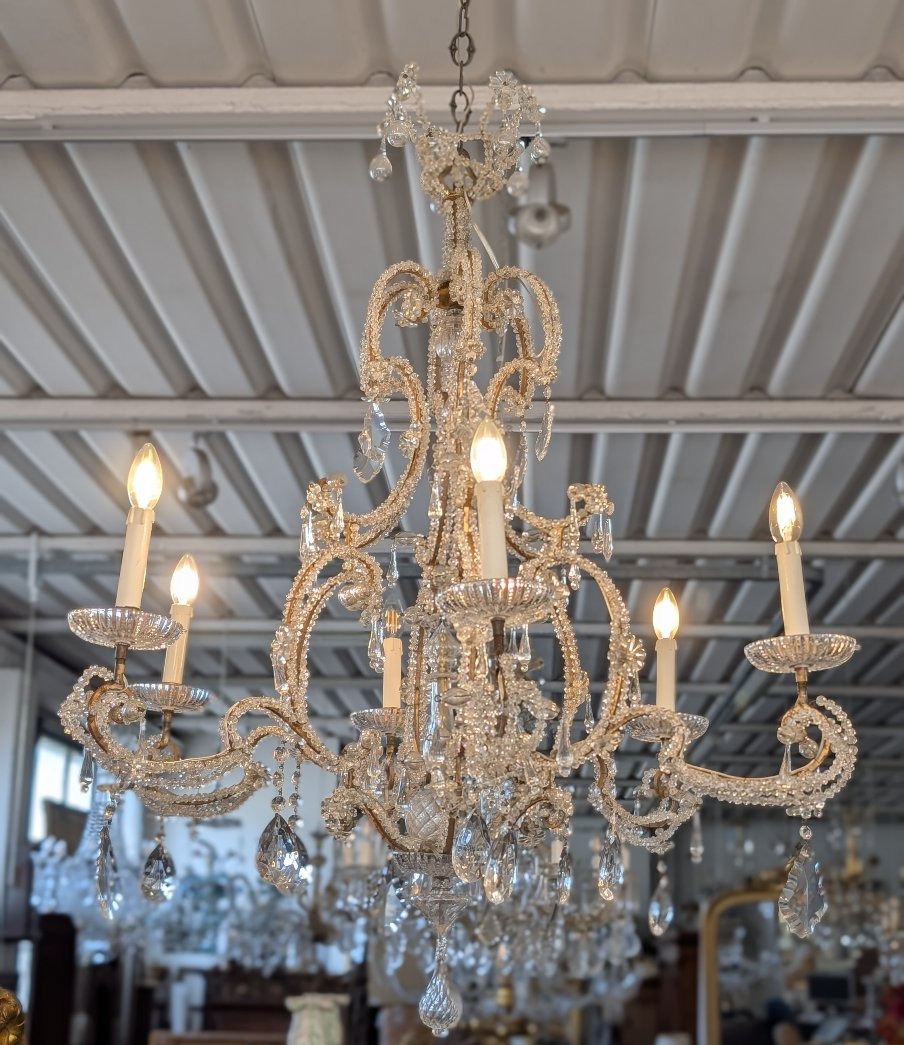 Lustre à six lumières en cristal – fin du XIXe siècle-photo-8