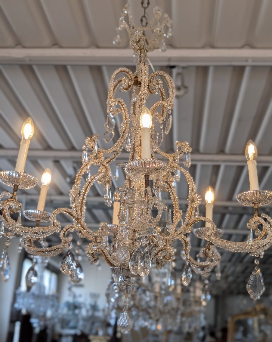 Lustre à six lumières en cristal – fin du XIXe siècle
