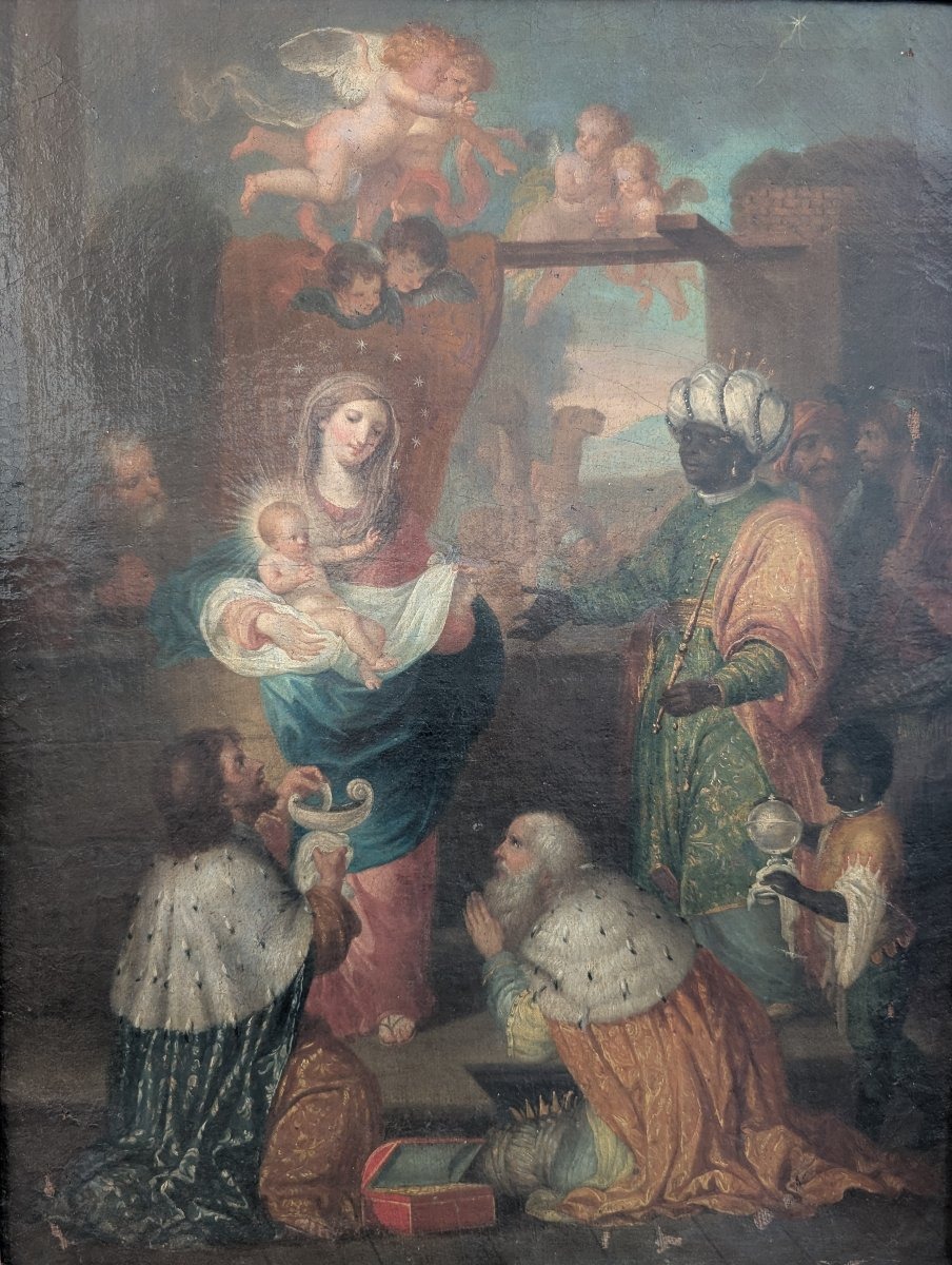 Adoration des Mages – Huile sur toile – XVIIIe siècle-photo-2