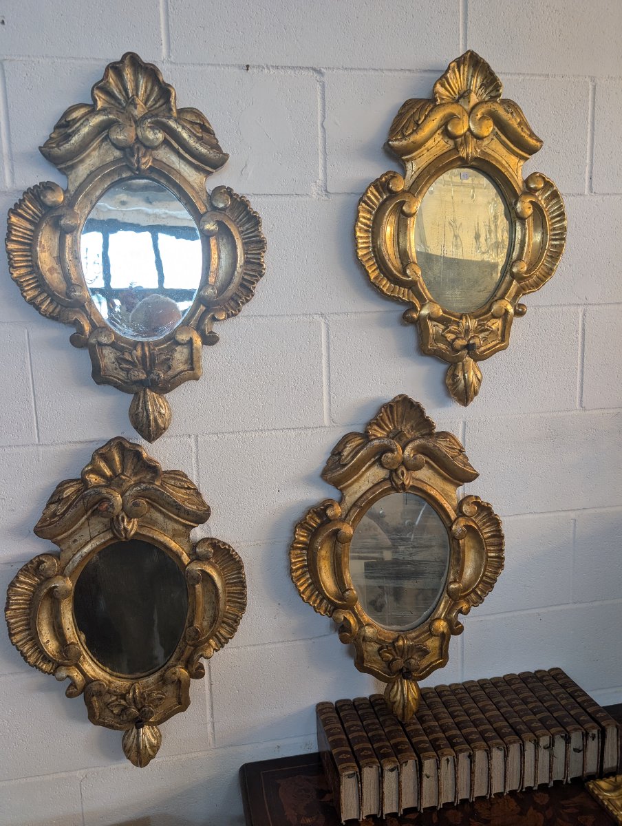 Quatre miroirs génois en bois sculpté et doré à la mecca – XIXe siècle-photo-4