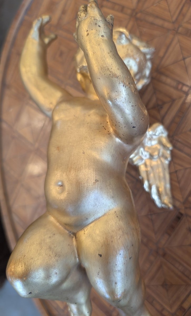 Carved And Gilded Wooden Winged Putto – Early 20th Century-photo-3