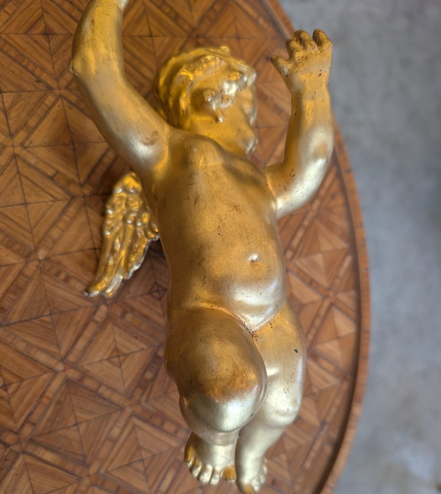 Carved And Gilded Wooden Winged Putto – Early 20th Century-photo-1