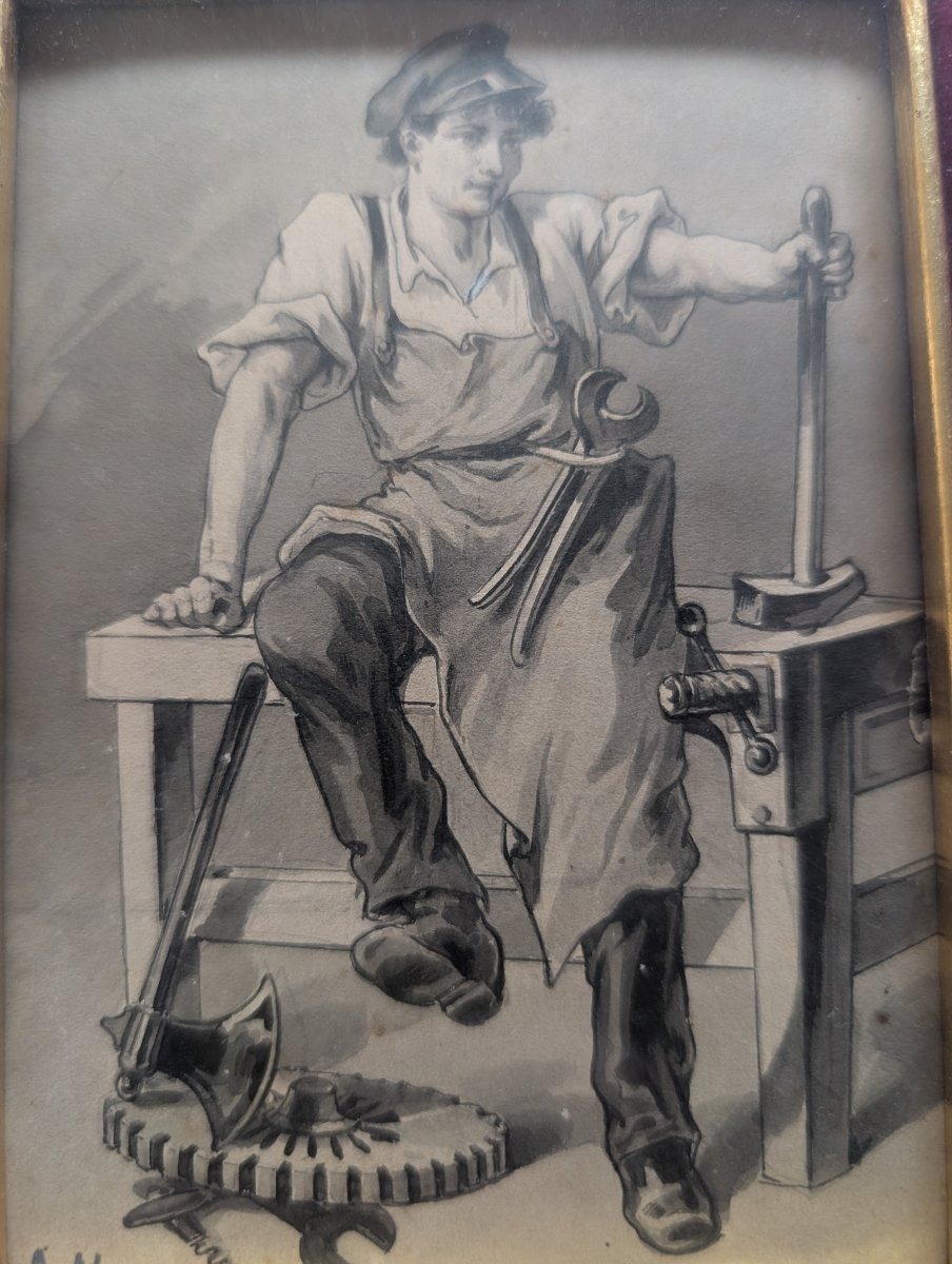 Amos Nattini (1892–1985) – Paire d’aquarelles, allégories de la culture et du travail-photo-2