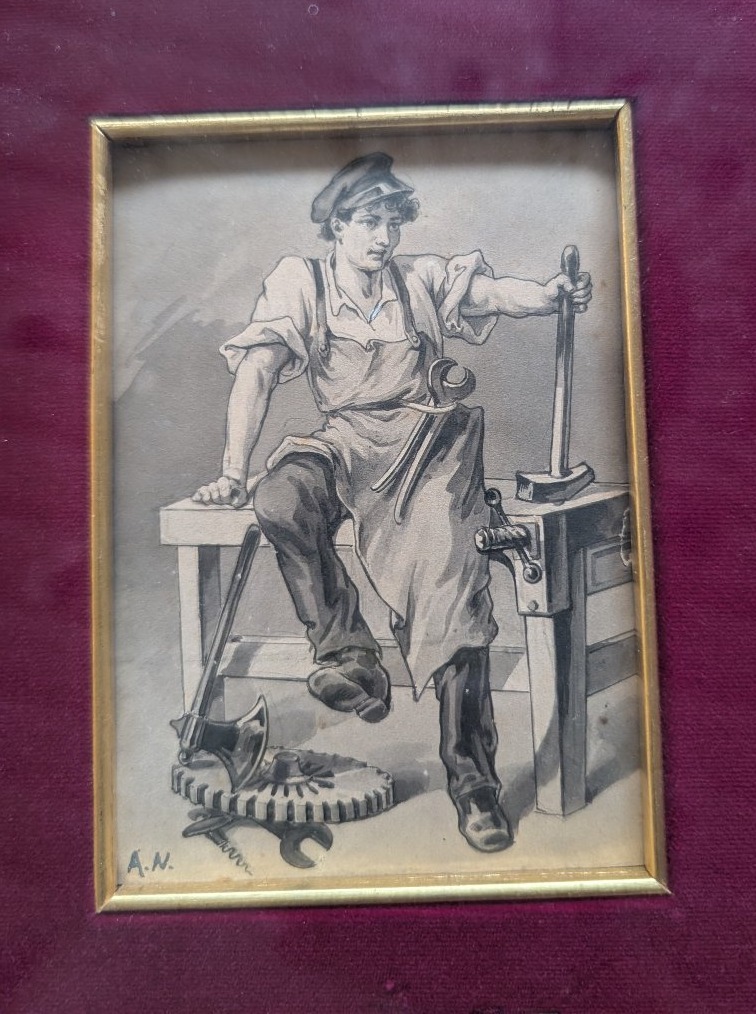 Amos Nattini (1892–1985) – Paire d’aquarelles, allégories de la culture et du travail-photo-4