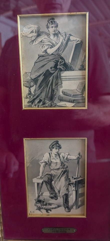 Amos Nattini (1892–1985) – Paire d’aquarelles, allégories de la culture et du travail-photo-1
