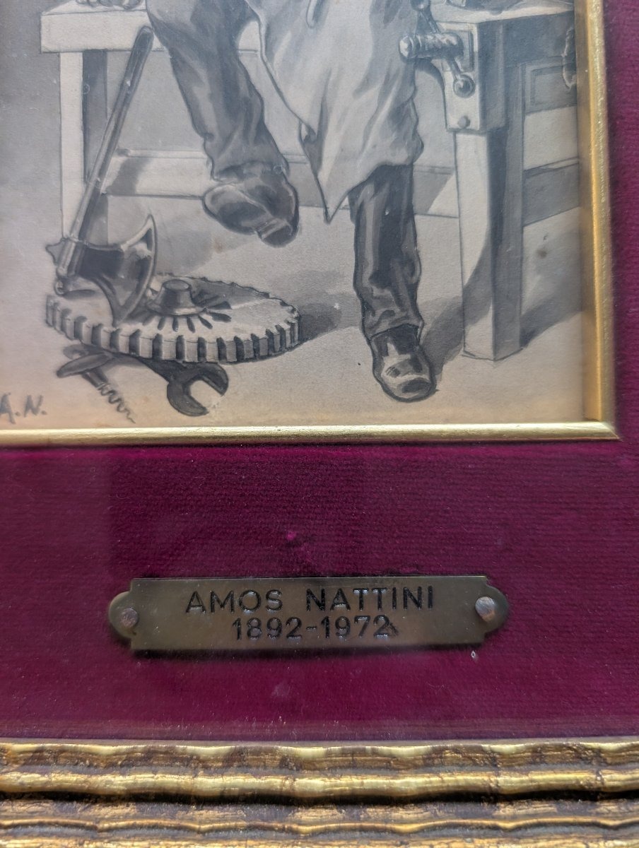 Amos Nattini (1892–1985) – Paire d’aquarelles, allégories de la culture et du travail-photo-3