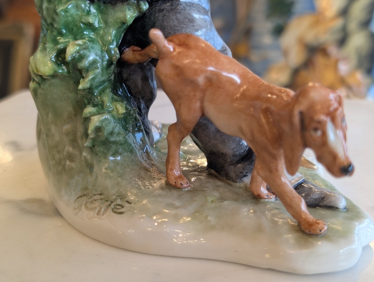 Giuseppe Cappè – Figure With Dog, Polychrome Ceramic-photo-2