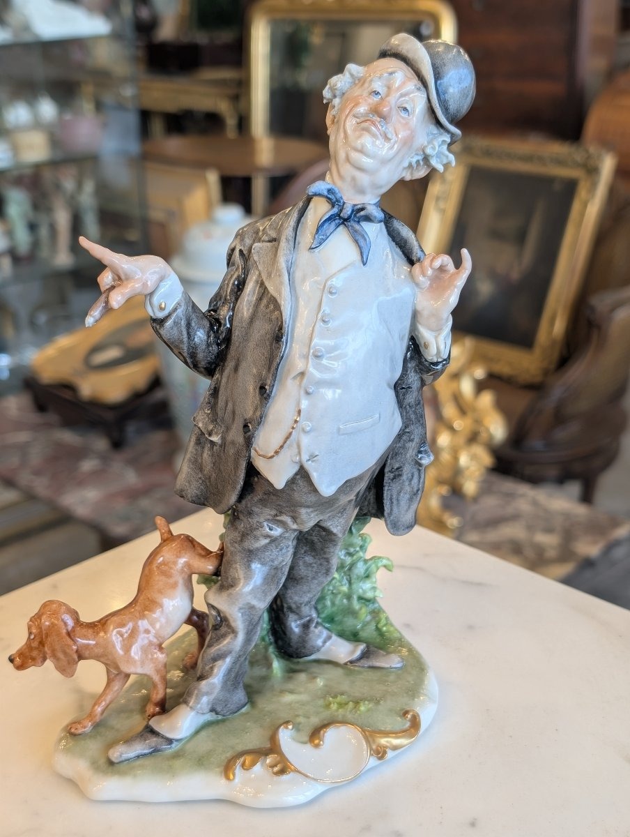 Giuseppe Cappè – Figure With Dog, Polychrome Ceramic