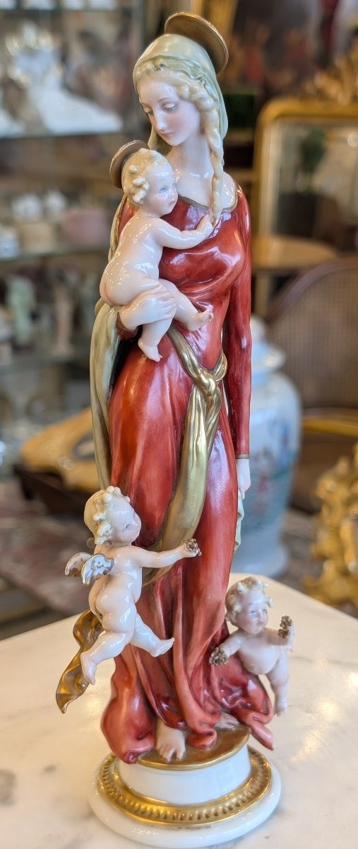 Giuseppe Cappè – Madonna And Child With Cherubs, Made Of Porcelain-photo-2