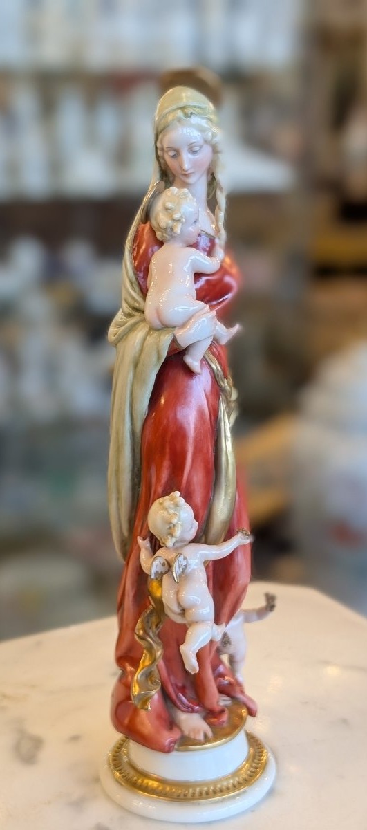 Giuseppe Cappè – Madonna And Child With Cherubs, Made Of Porcelain-photo-3