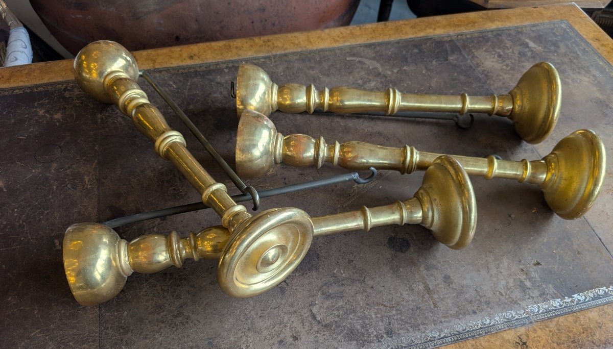 Four Turned And Gilded Wooden Curtain Rods – 19th Century-photo-2