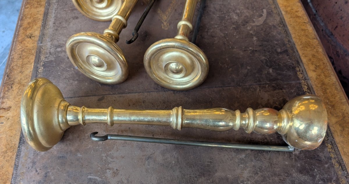 Four Turned And Gilded Wooden Curtain Rods – 19th Century-photo-1