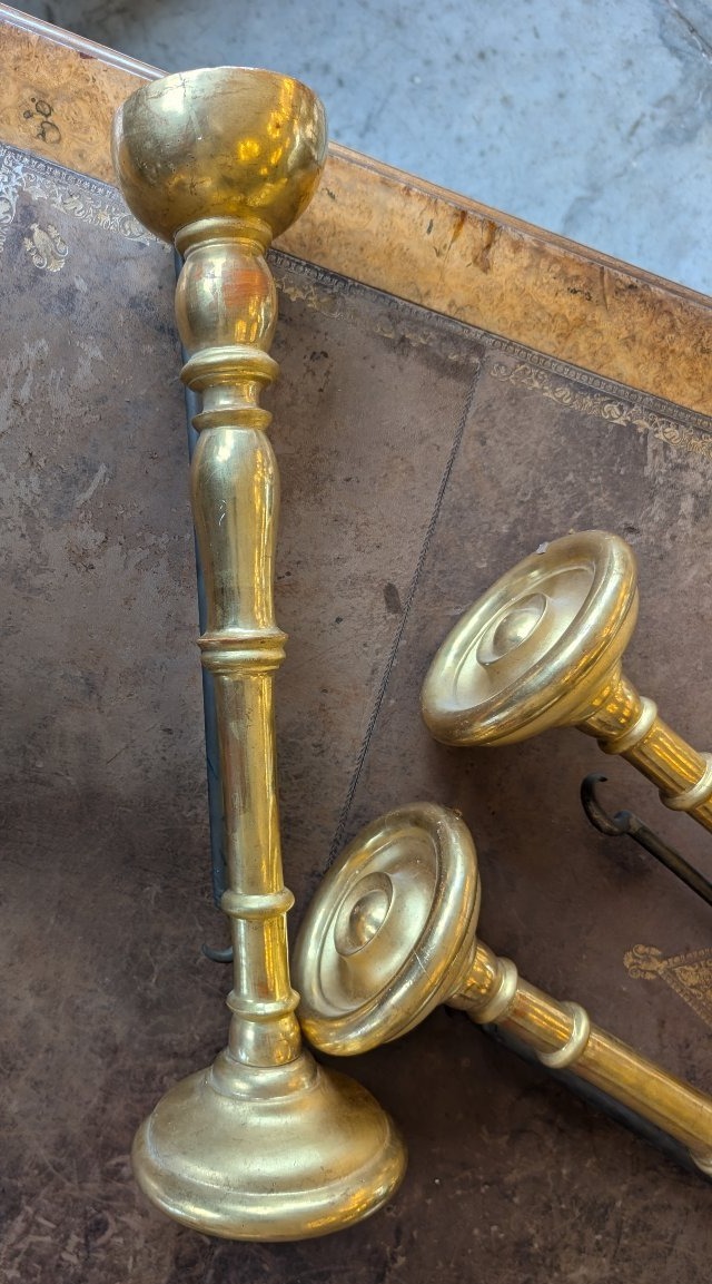 Four Turned And Gilded Wooden Curtain Rods – 19th Century-photo-2