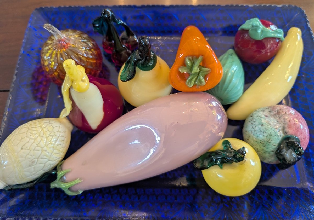 Plateau de centre de table avec fruits en verre de Murano – Milieu du XXe siècle