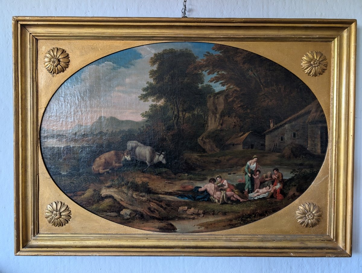 Paysage arcadien avec personnages – École romaine du XVIIIe siècle-photo-3