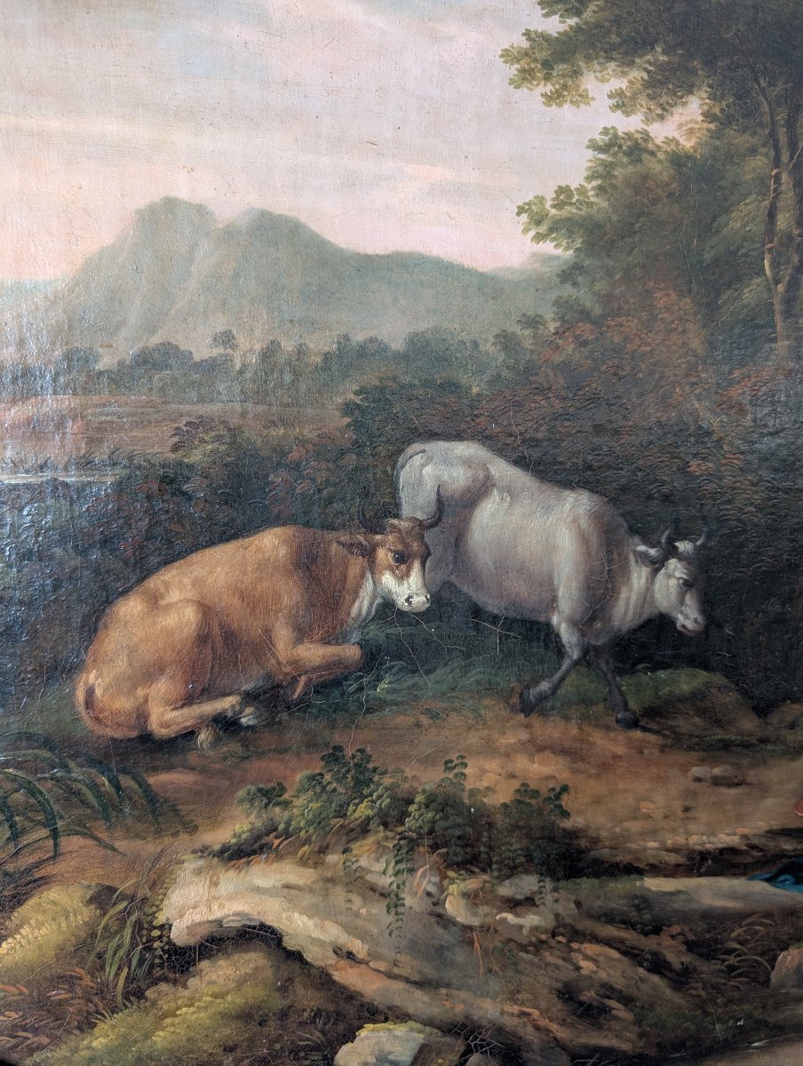 Paysage arcadien avec personnages – École romaine du XVIIIe siècle-photo-2