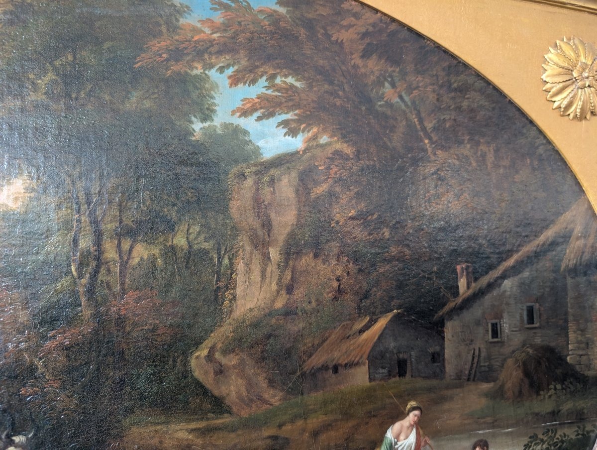 Paysage arcadien avec personnages – École romaine du XVIIIe siècle-photo-4
