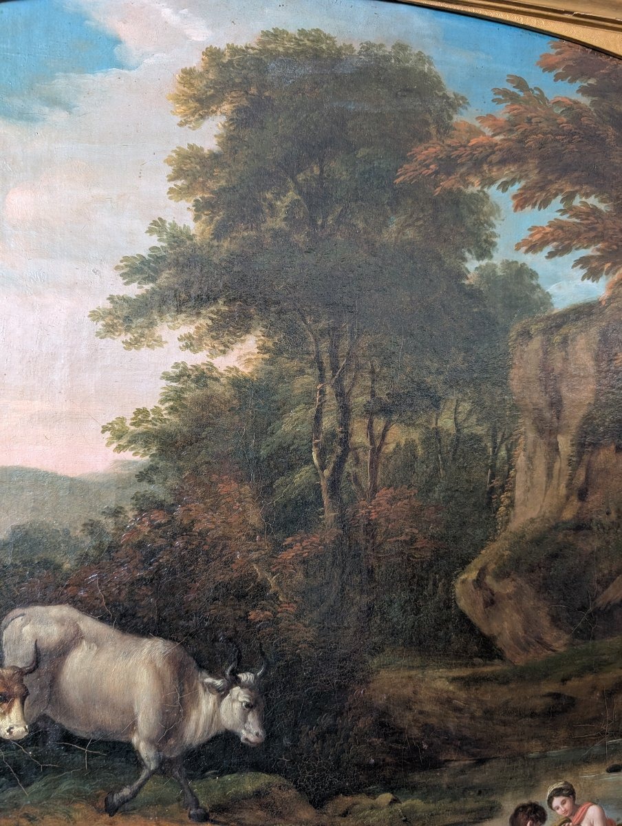 Paysage arcadien avec personnages – École romaine du XVIIIe siècle-photo-6