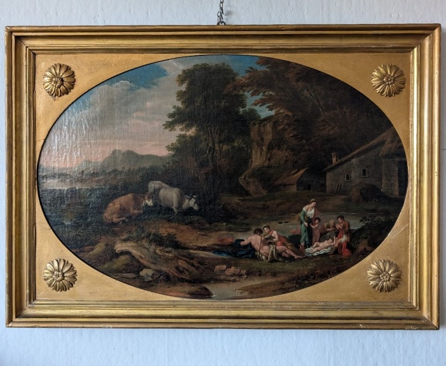Paysage arcadien avec personnages – École romaine du XVIIIe siècle