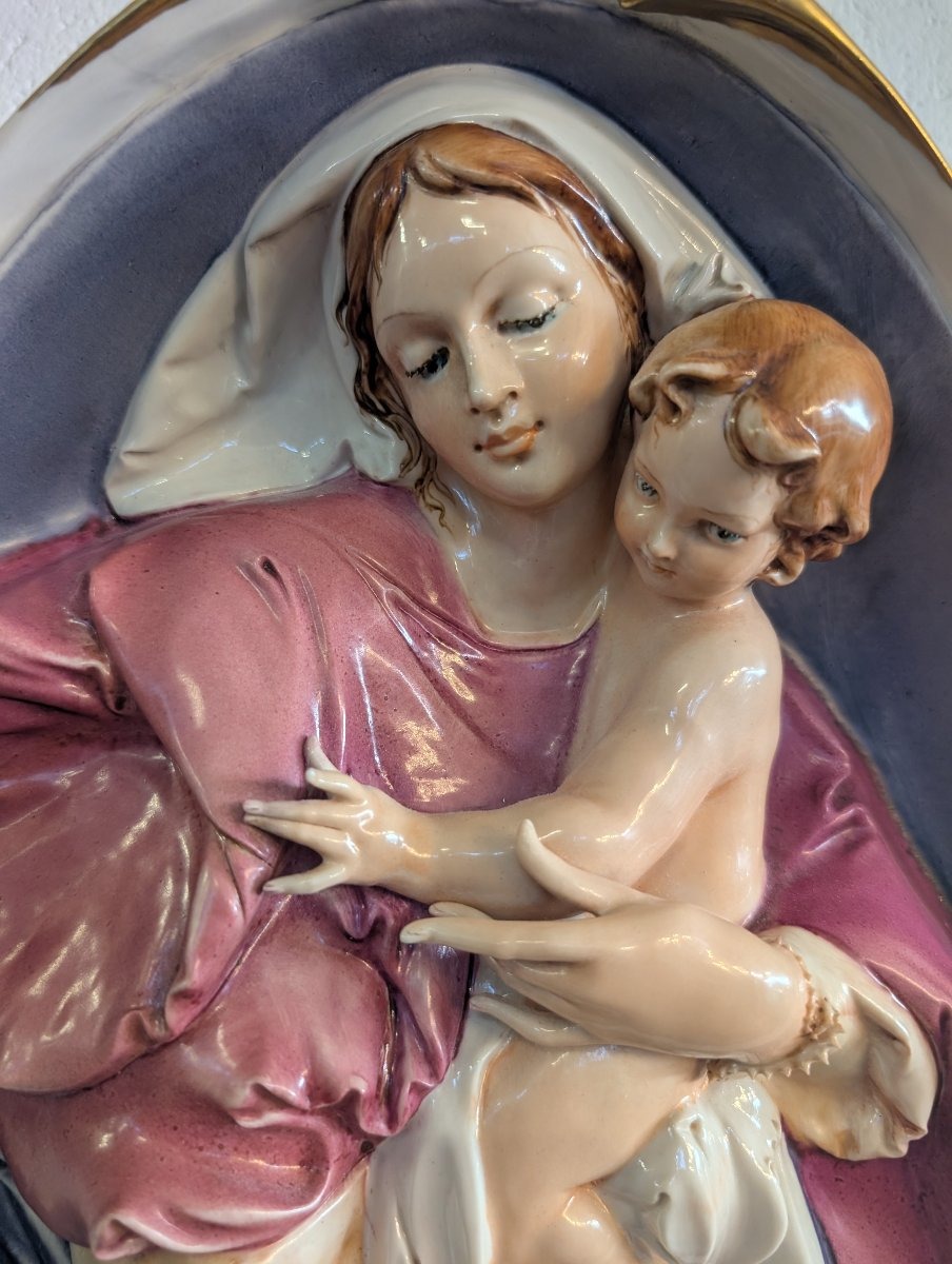 Pier Paolo Cedraschi – Signed Polychrome Ceramic Madonna And Child, 1960s-photo-3