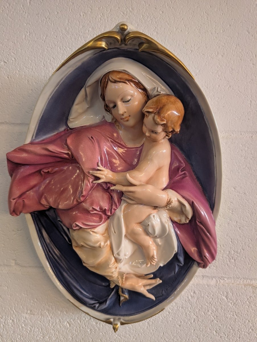 Pier Paolo Cedraschi – Signed Polychrome Ceramic Madonna And Child, 1960s-photo-4